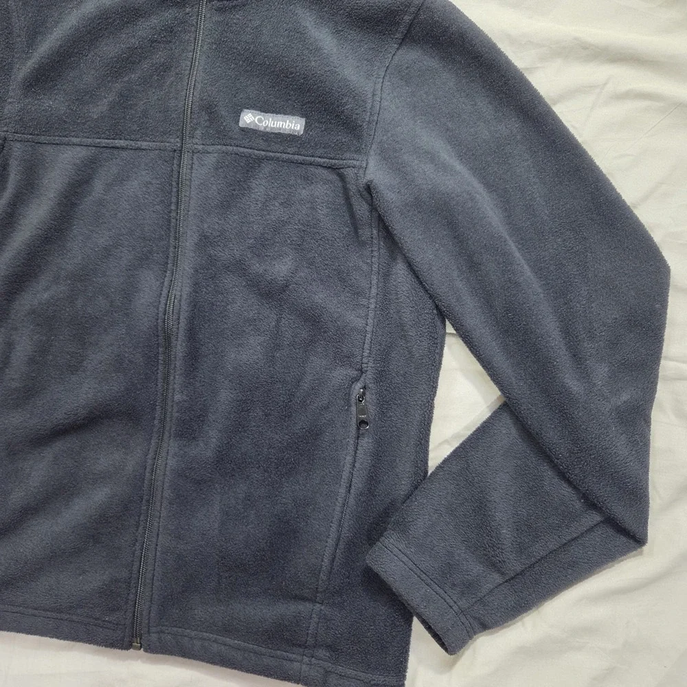 Columbia Mens Black Fleece Full Zip Jacket Size Small Lightweight Zip Pockets